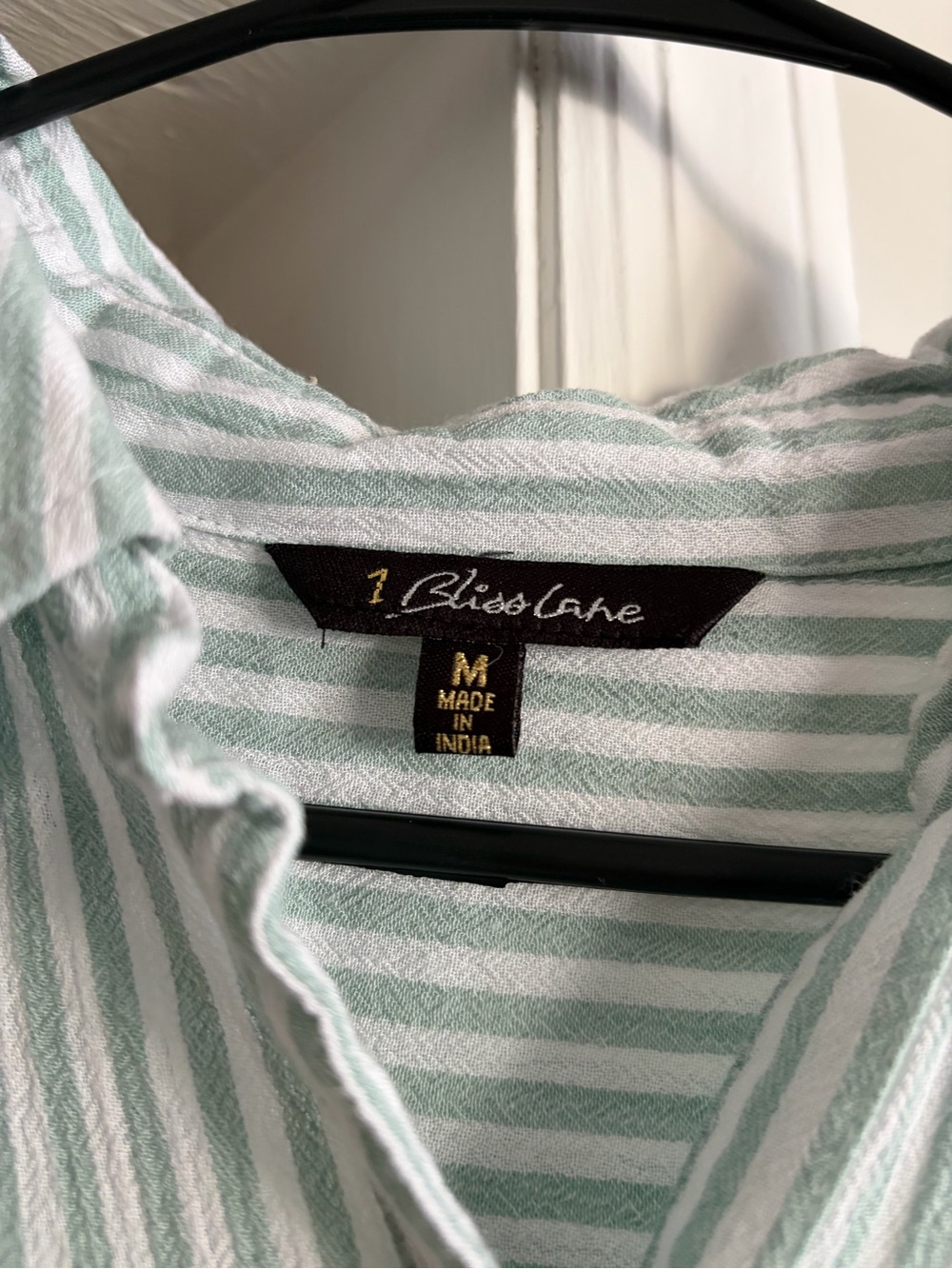 Blue Rain Striped Button-Down Tie-Front Top in Light Blue and White - Picture 3 of 3